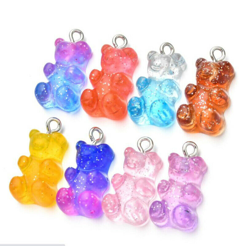 10Pcs Gummy Bear Charms Pendant Cartoon Bear Bead for DIY Crafts Jewelry Mak_DF