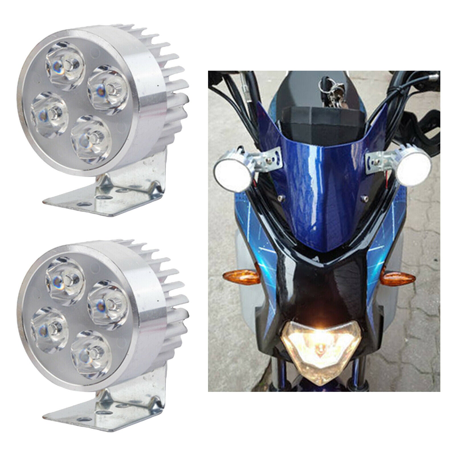 New Motorcycle Double Bright LED Headlight Driving Lamp Lights Headlamp