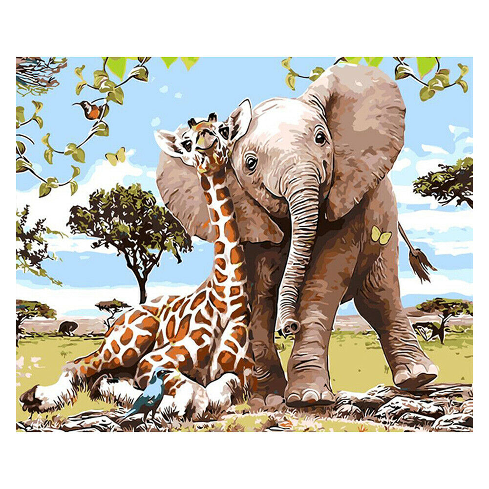 Giraffe Elephant 5D DIY Full Drill Round Rhinestones Painting Embroidery @