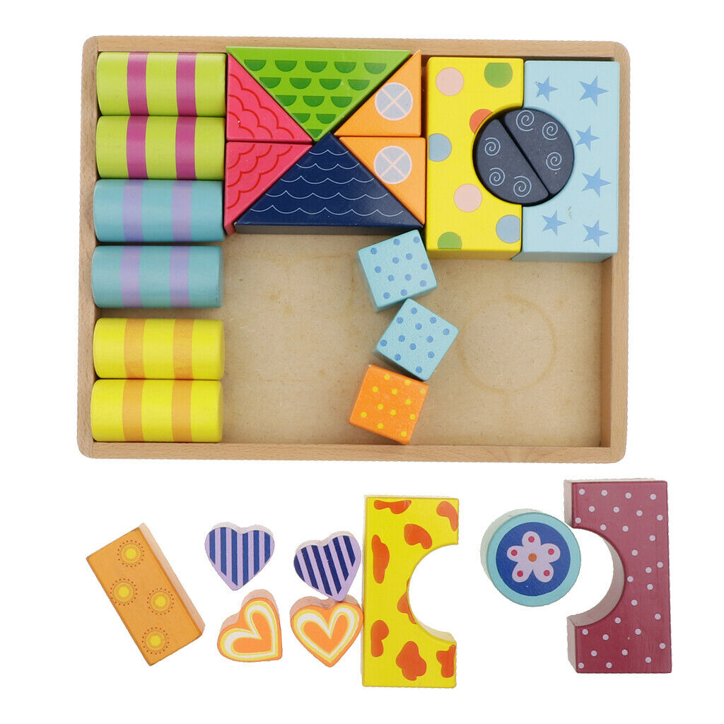 Classic Wooden Stripe Building Blocks Set w/ Storage Tray, Basic Build & Play