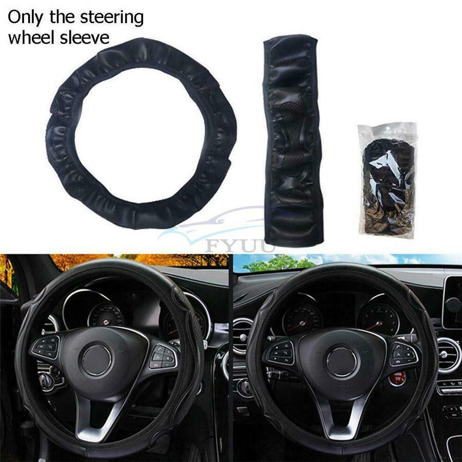 1PCS Black Leather Car Steering Wheel Cover Non-slip For 37-38CM Steering Wheel