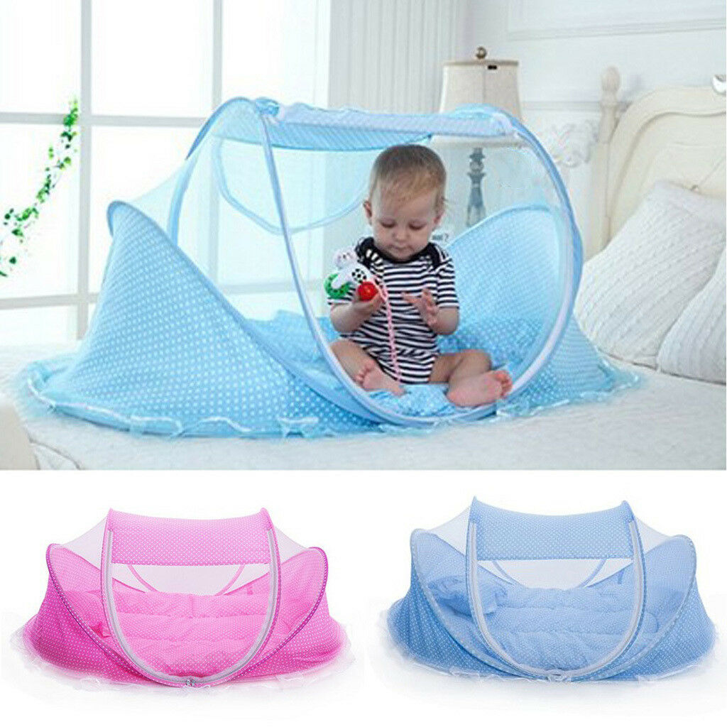 Kids Travel Bed Folding Baby Crib Mosquito Net Cot Tent Mattress Bed Pillow