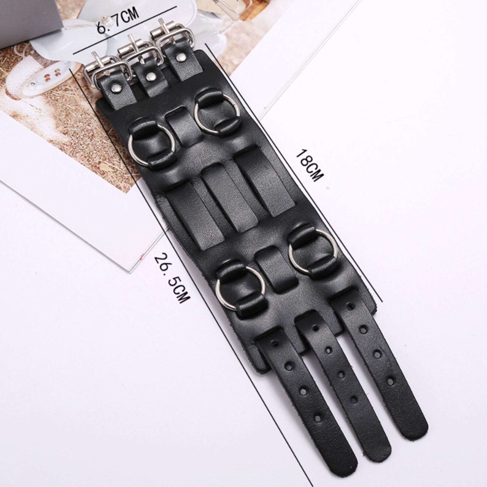 Mens Biker Studded Leather Wide Watch Band Buckle Close
