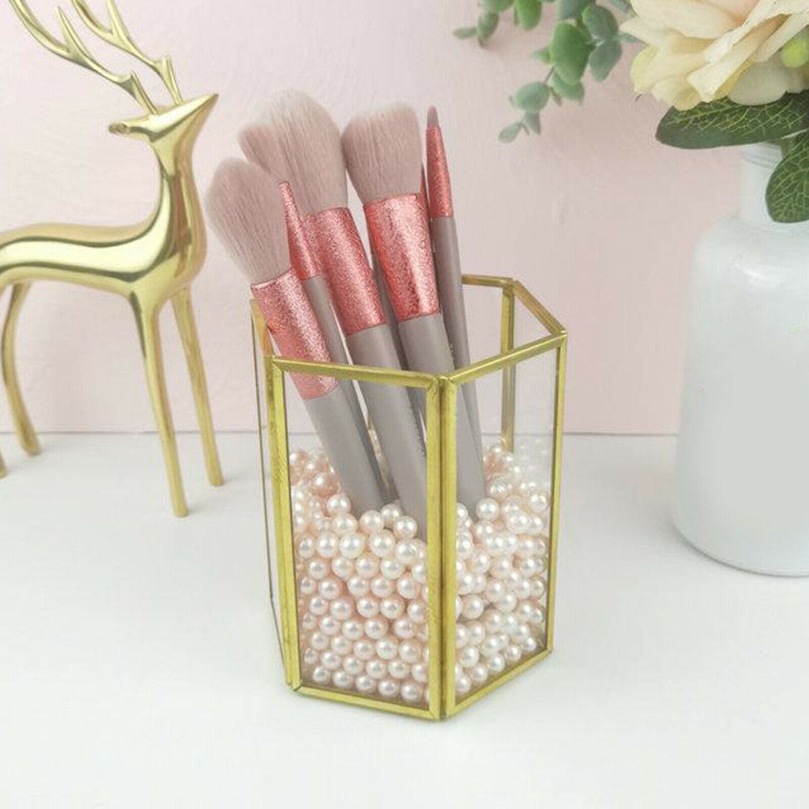 Hexagon Glass Pencil Holder, School Office Desktop Storage Container, with