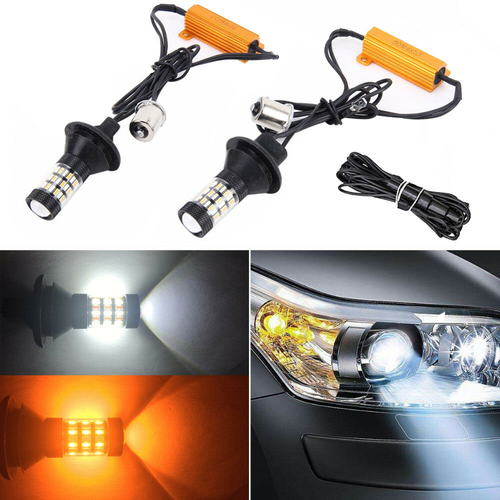 2x No Hyper Flash 1156 7056 BA15S Switchback LED Kit for DRL Turn Signal Lights