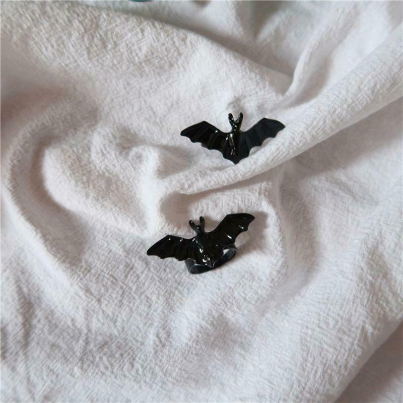 Cute Halloween Ring Black Bat Opening Adjustable Gothic Ring Band Unisex Jewelry