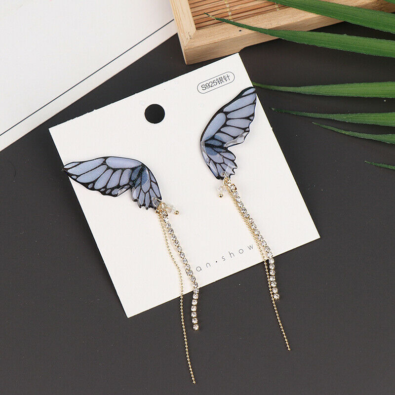 Butterfly Earrings For Women Rhinestone Long Tassel Simulation Wing Earrings Rf
