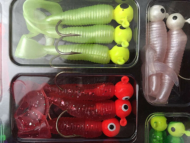 Fishing Lures Set Jig Lead Head Hooks Soft Worm Grub Single Tail Bait Lovely