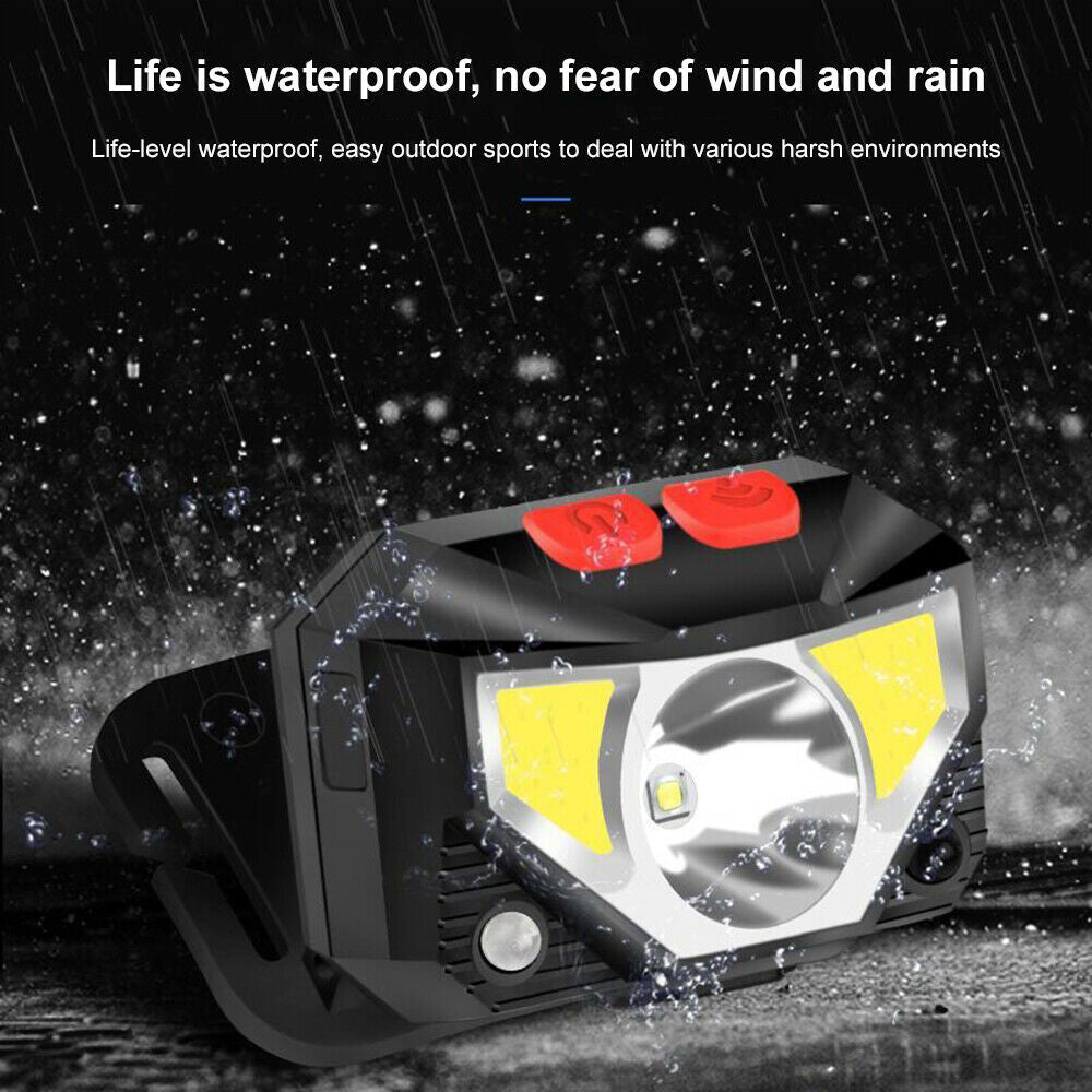 USB Rechargeable Headlight Sensor Super Bright Head Torch Headlamp Waterproof