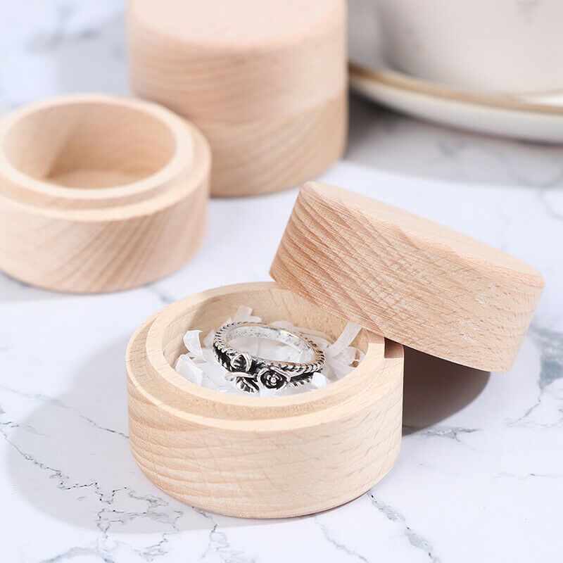 1Pc Rustic Ring Box Round Wooden Wedding Engagement Ring Box Rings Holder.l8