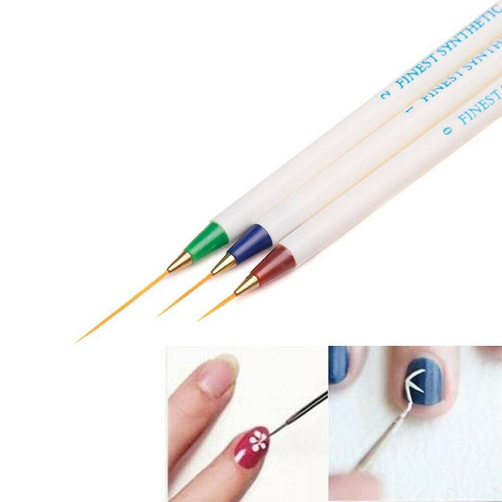 3 Nail Art Brushes Acrylic Drawing Striping Dotting Painting Design UV Gel