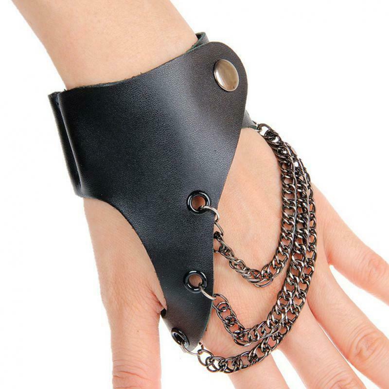 Blesiya Hand Guard Chain PU Leather Bracelet Bangle Biker Punk Rock Jewelry