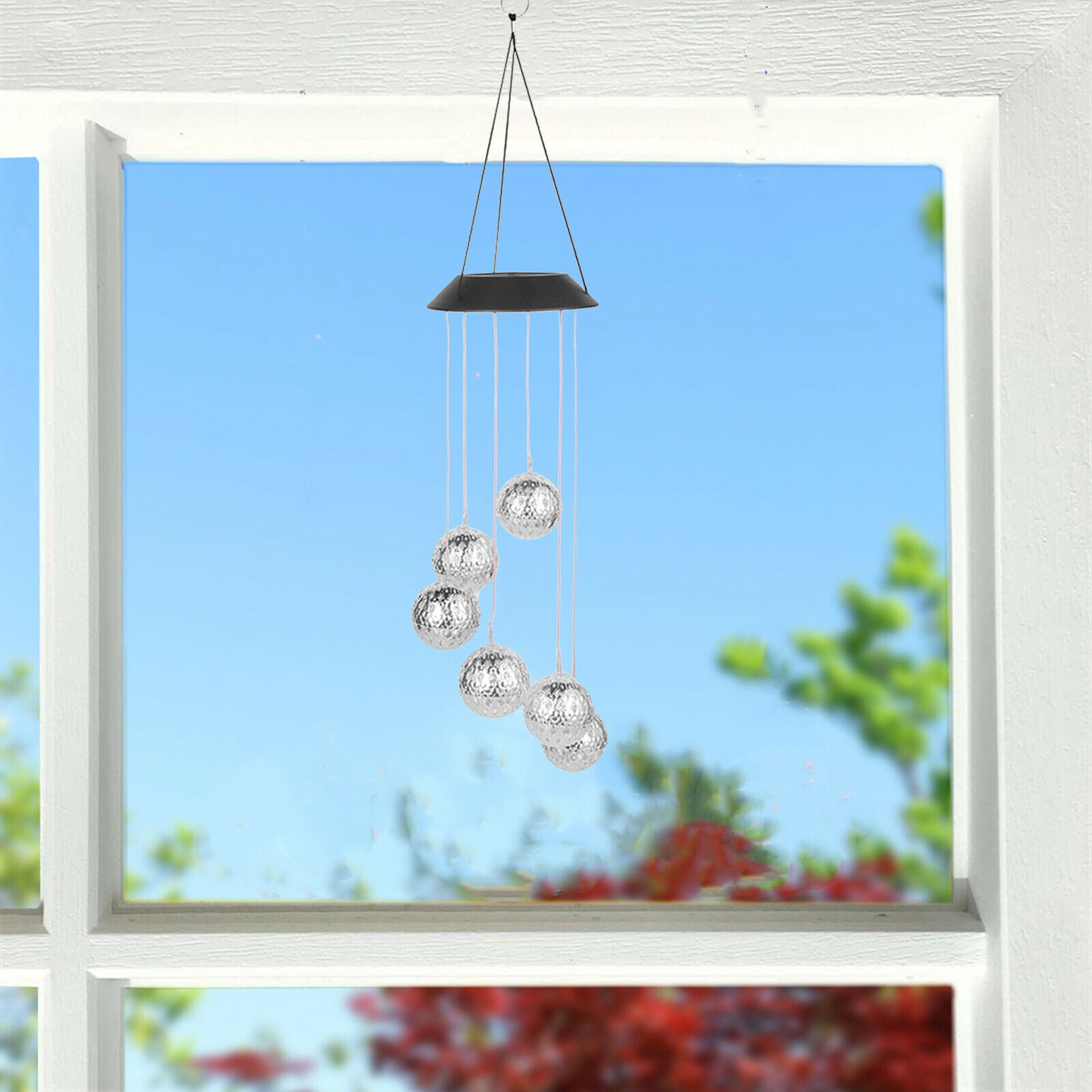 Crystal Ball Wind Chimes Changing Colors Christmas Hanging for Garden Home White