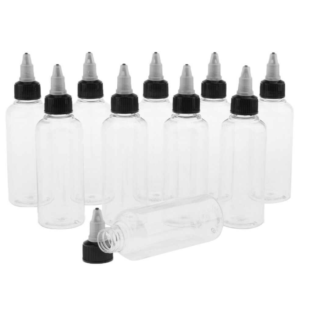 Set of 10 Empty Clear Pointed Cosmetics Dispensing Bottles for Hair Color