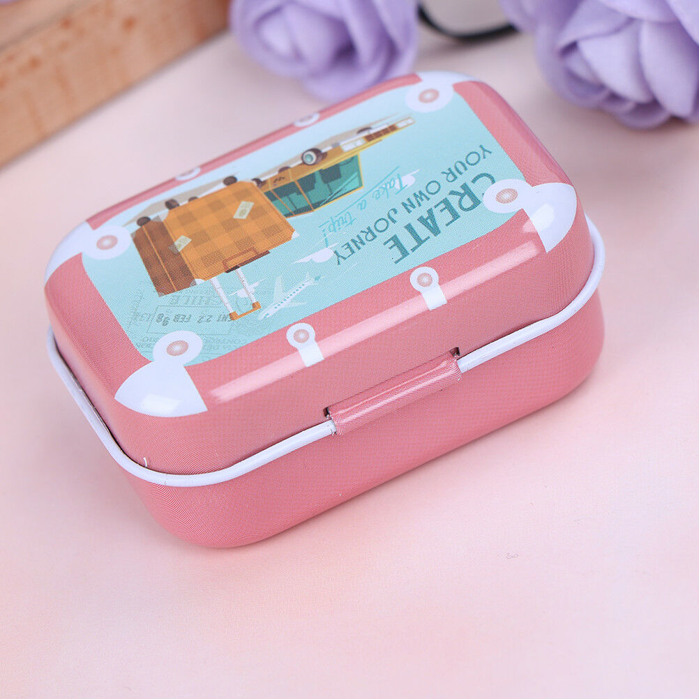 Mini tin trinket jewelry coin box tinplate storage case small rectangular-ran DD