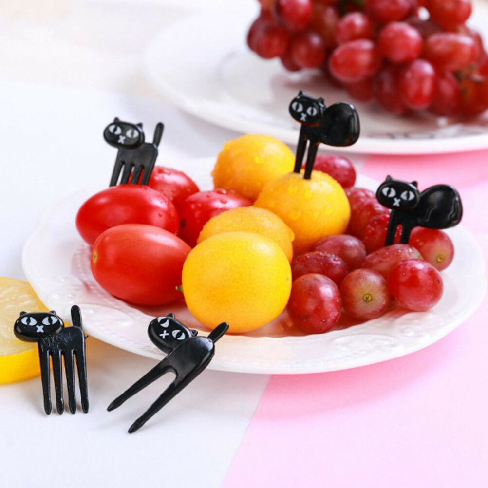 6Pcs black cat fruit fork cute toothpick gadgets kitten dessert decoratio.l8