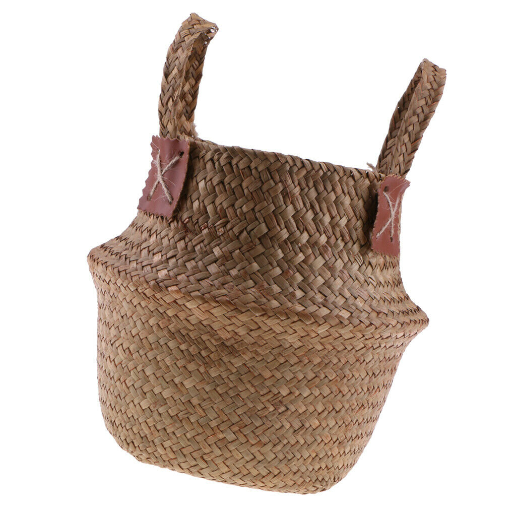 StrawWoven Flower Pot Vase Basket Green Plant Holder 36x32cm Brown