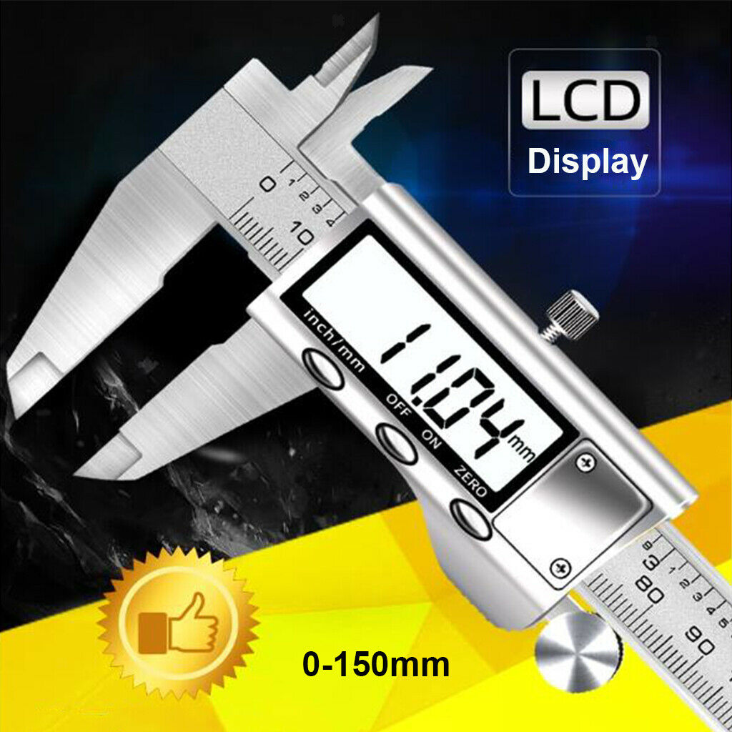 150mm/6''LCD Digital Vernier Caliper Stainless Steel MeasurementGauge Ruler Tool