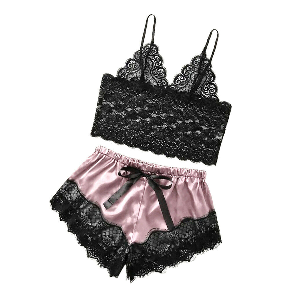 Women Pajama Cami Nightwear Lace Trim Top & Shorts Bridal Shower Pink XXL