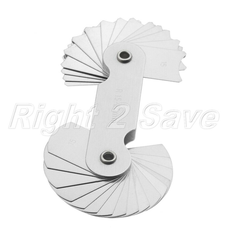 Stainless Steel R15-25mm Radius Gauge Measure Measuring Tool 32 Blades Folding
