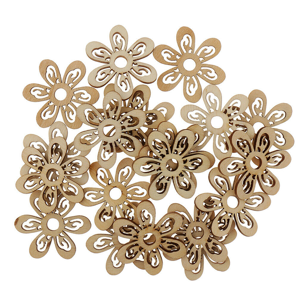 20 Pieces Unfinished Wooden Flower Embellishments for Card Making Wood Craft