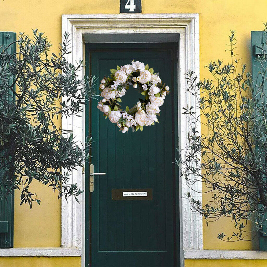 White Peony Flower Wreaths Front Door Wreath Outdoor Wall Hanging Ornament