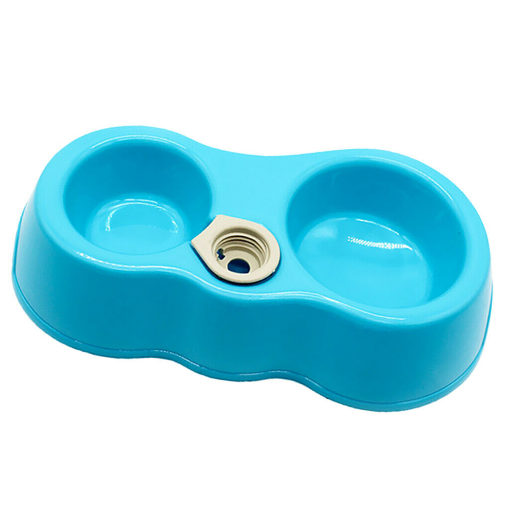 Pet Dog Cat Food Water Fountain Dish Feeder Double Plastic Bowl Blue