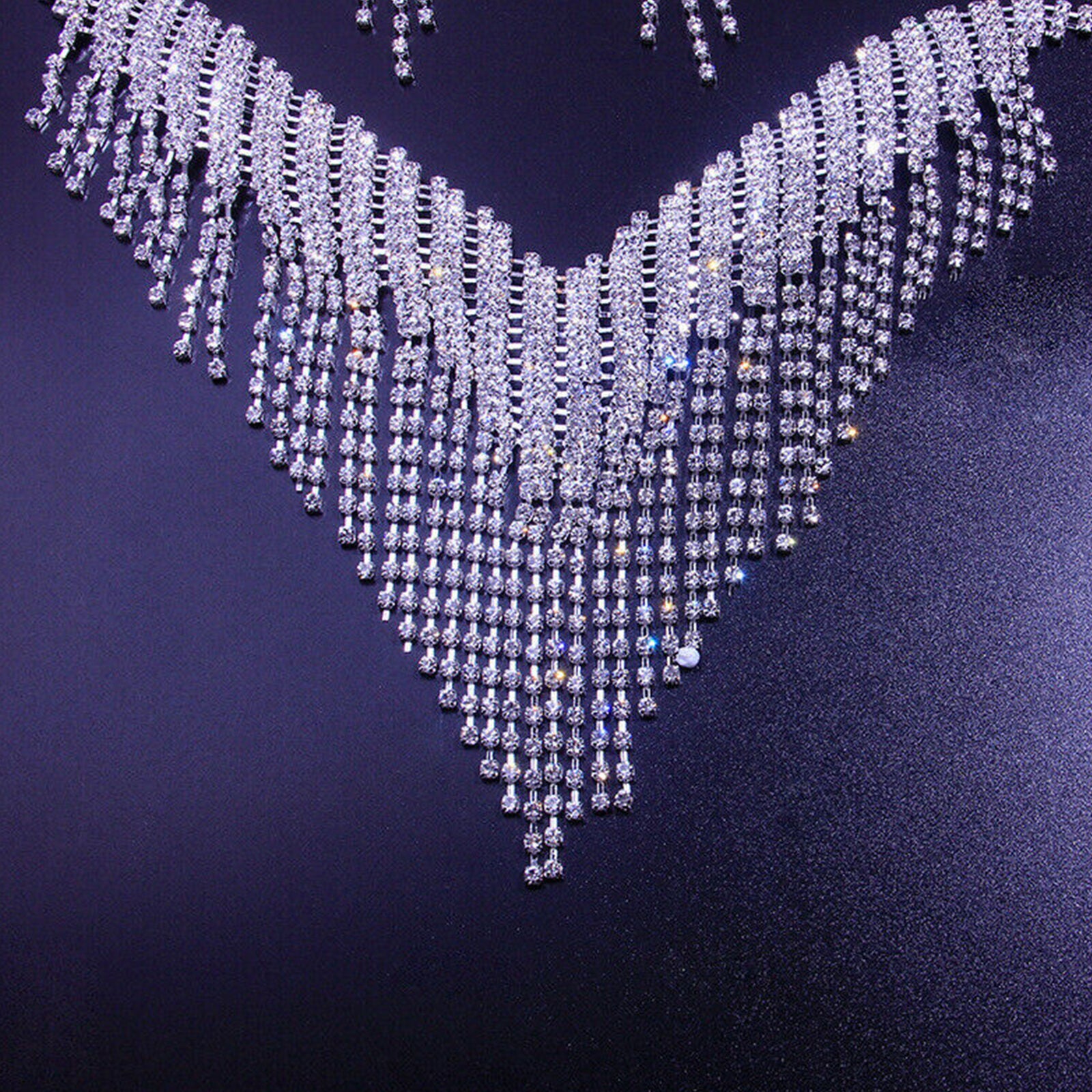 Wedding Bridal Party Jewelry Set Crystal Rhinestone Necklace & Earrings Set