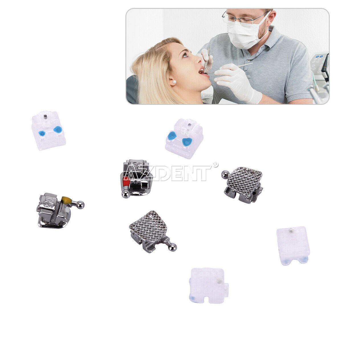 Dental Ortho Self-Ligating Ceramic Brackets U/L 4,5 Metal MBT 0.022 Hooks 3 4 5