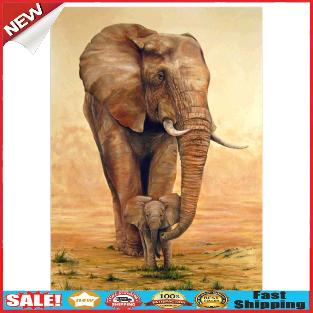 Feeding Elephant 5D DIY Full Drill Round Diamond Painting Embroidery Kits @