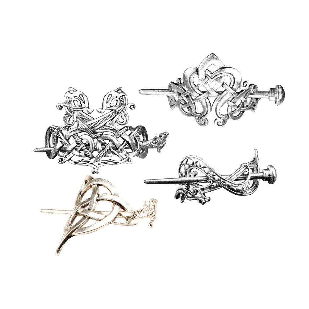 4x Retro Viking Hair Clip Dragon Long Hair Holder Hair Jewelry Accessories