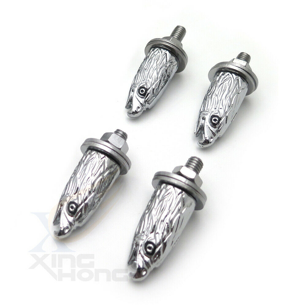 Bolts Screws Eagle Head 4 PCS Chrome For License Plate Tag Frame Windshield Trim