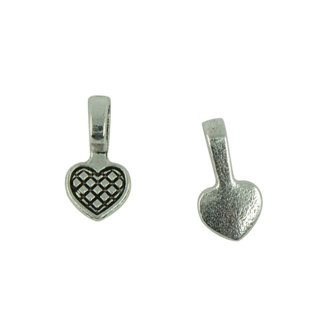 200PCS Alloy Heart Charm Pendant Glue on Bail Connector for DIY Necklace