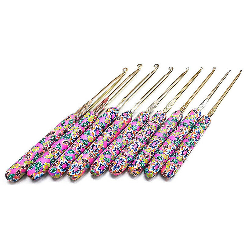 9pcs Aluminum Crochet Set Ceramic Handle Knitting Needles Kit Crochet HooksBDAU