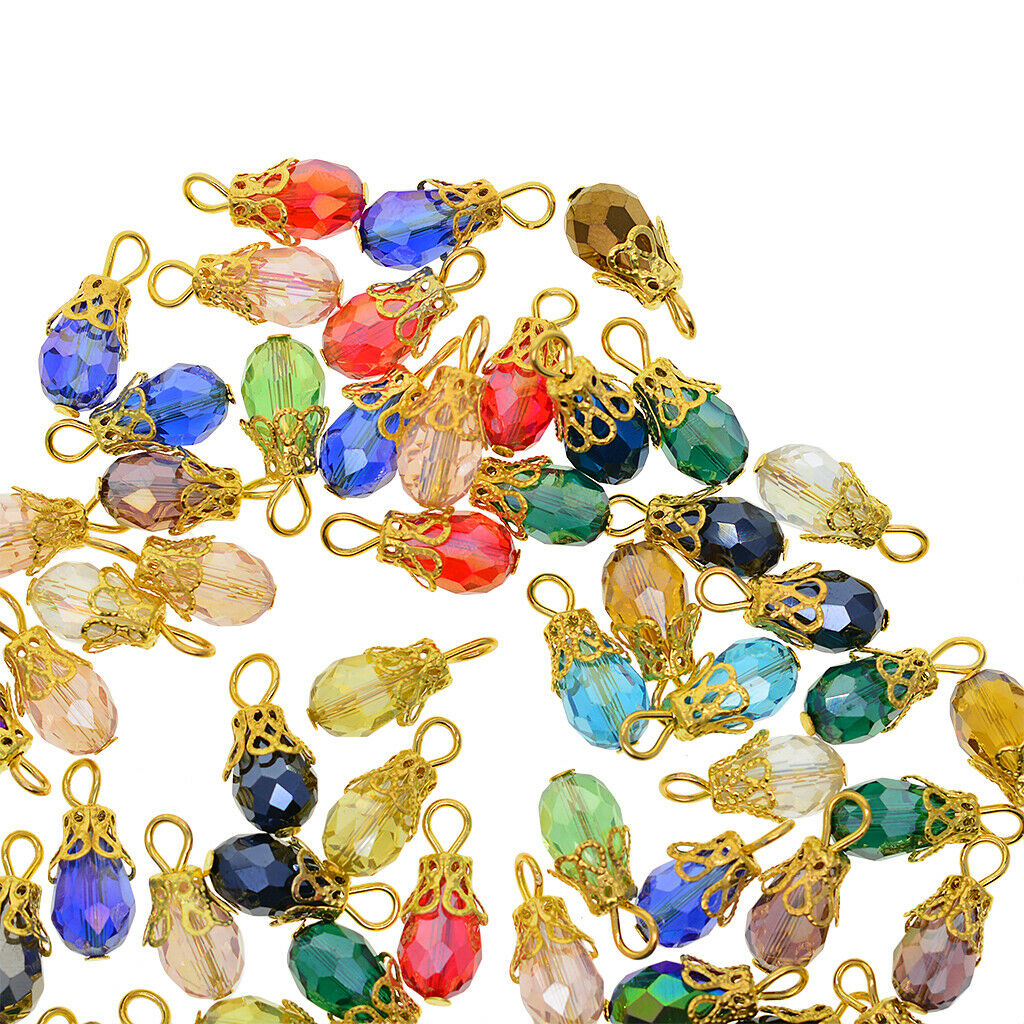 50pcs Crystal Faceted Glass Pendants w/Floral   For Jewelry Making Earring