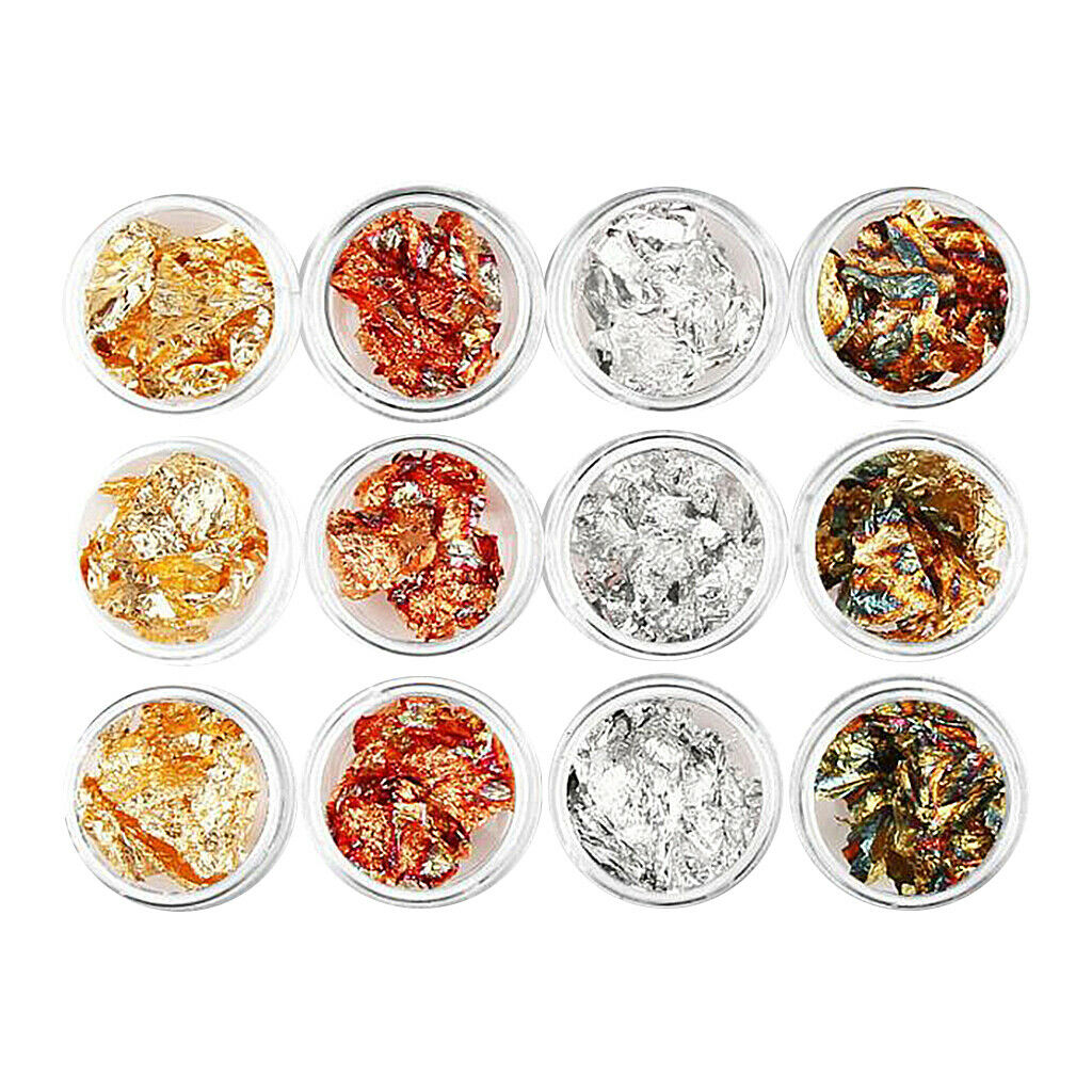 12Color Nail Art Glitter Foil Slice Sequins Paper Stickers Makeup Uv Gel Polish