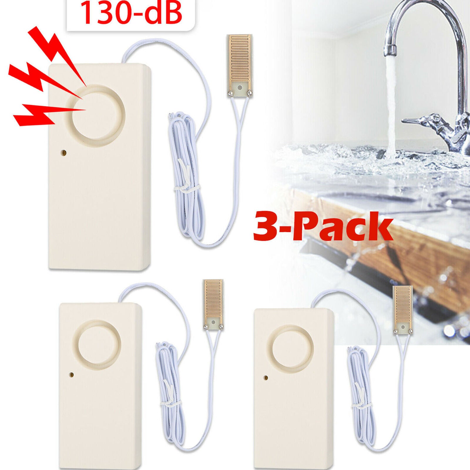 3-Pack Instapark IN07A Water Leak Leakage Detection Detector Sound Alarm Sensor