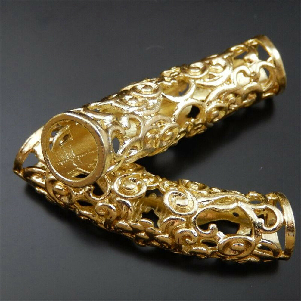 4 PCS Golden Hollow Floral Tube Bead Charm Bracelet Alloy Pendant Craft 43*10mm
