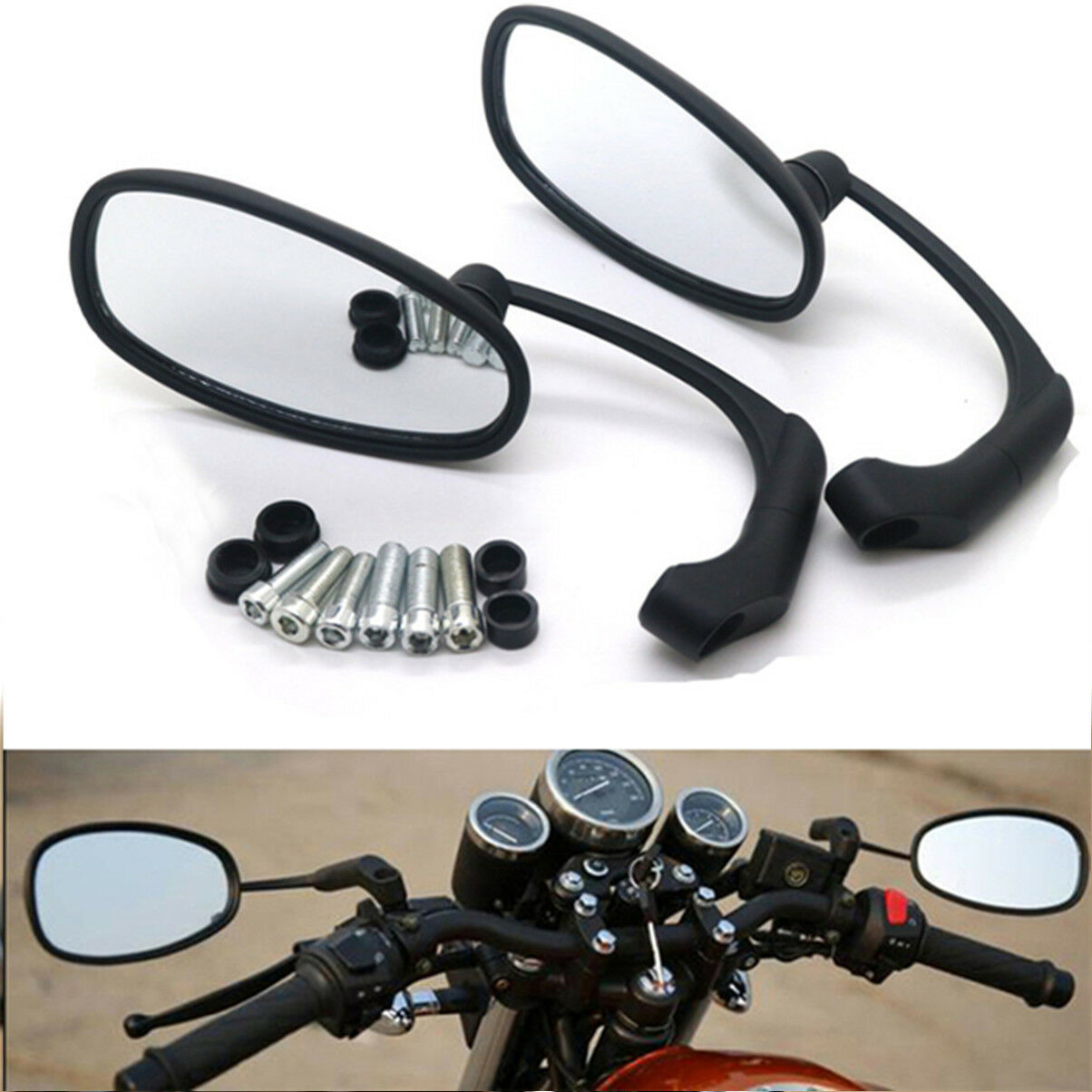 Motorcycle Retro L-bar Round Rearview Side Mirror for GN125 Cafe Racer Custom