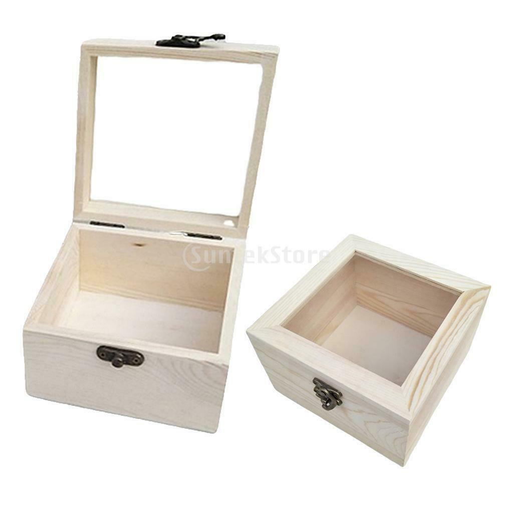 2x Rustic Unpainted Wooden Hinged Case Top Storage Container Displaying
