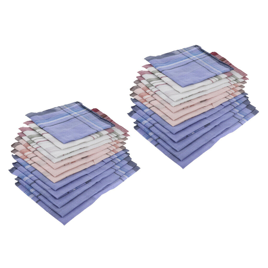 24pcs Tartan Handkerchiefs Plaid Hanky Casual Formal Pocket Square Assorted