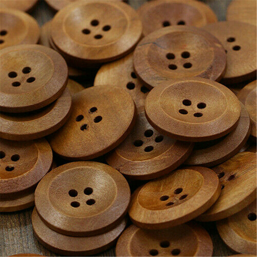 50pcs 25mm Wooden 4 Holes Round Wood Sewing Buttons DIY Crafts Scrapbooking AU