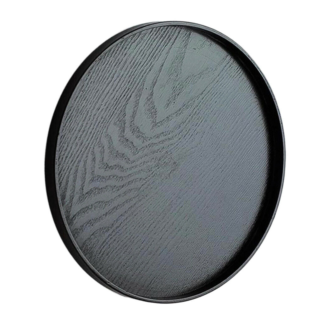 Serving Tray Wood Breakfast Dish Plate Platter Home Server Black 33cm