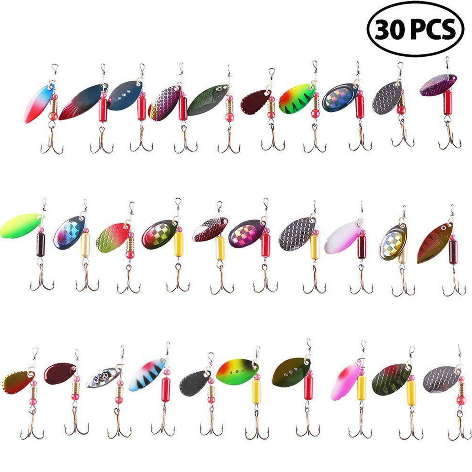 30pcs Trout Spoon Steel Metal Fishing Lures Spinner Baits Bass Tackle Colorful