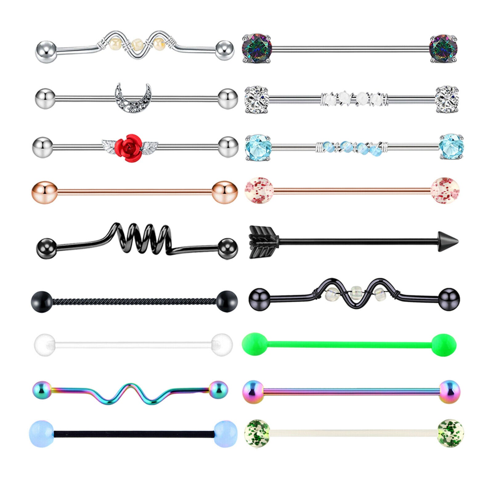 18Pcs Industrial Barbell Earring Piercing Bar Body Piercing Safe Enough