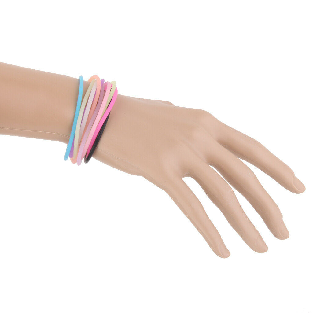 10pcs Elastic Silicone Hair Rope Bracelet Bangles - Mixed Colors