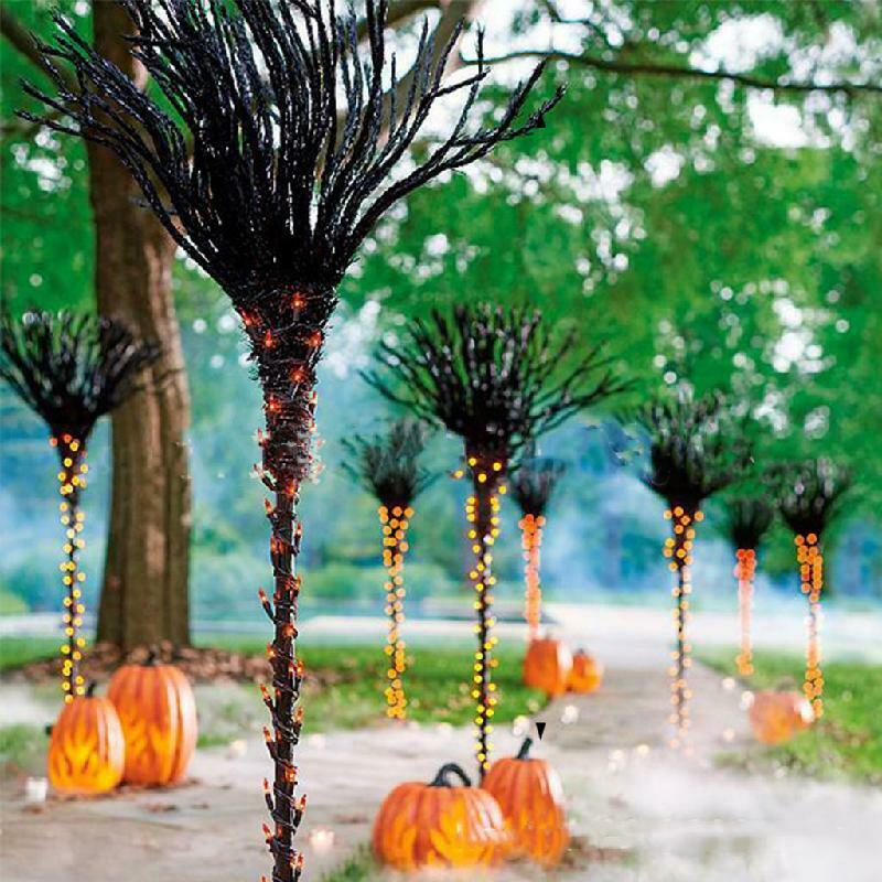 3 Pcs Pre-lit Broomstick Halloween Witches Brooms Light Halloween Venue Decor