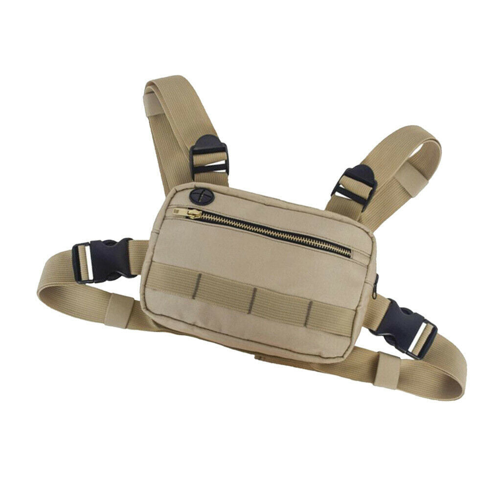 Molle Pouch Radio Rig Chest Harness Bag Multi-Purpose Running &Metal Zippers