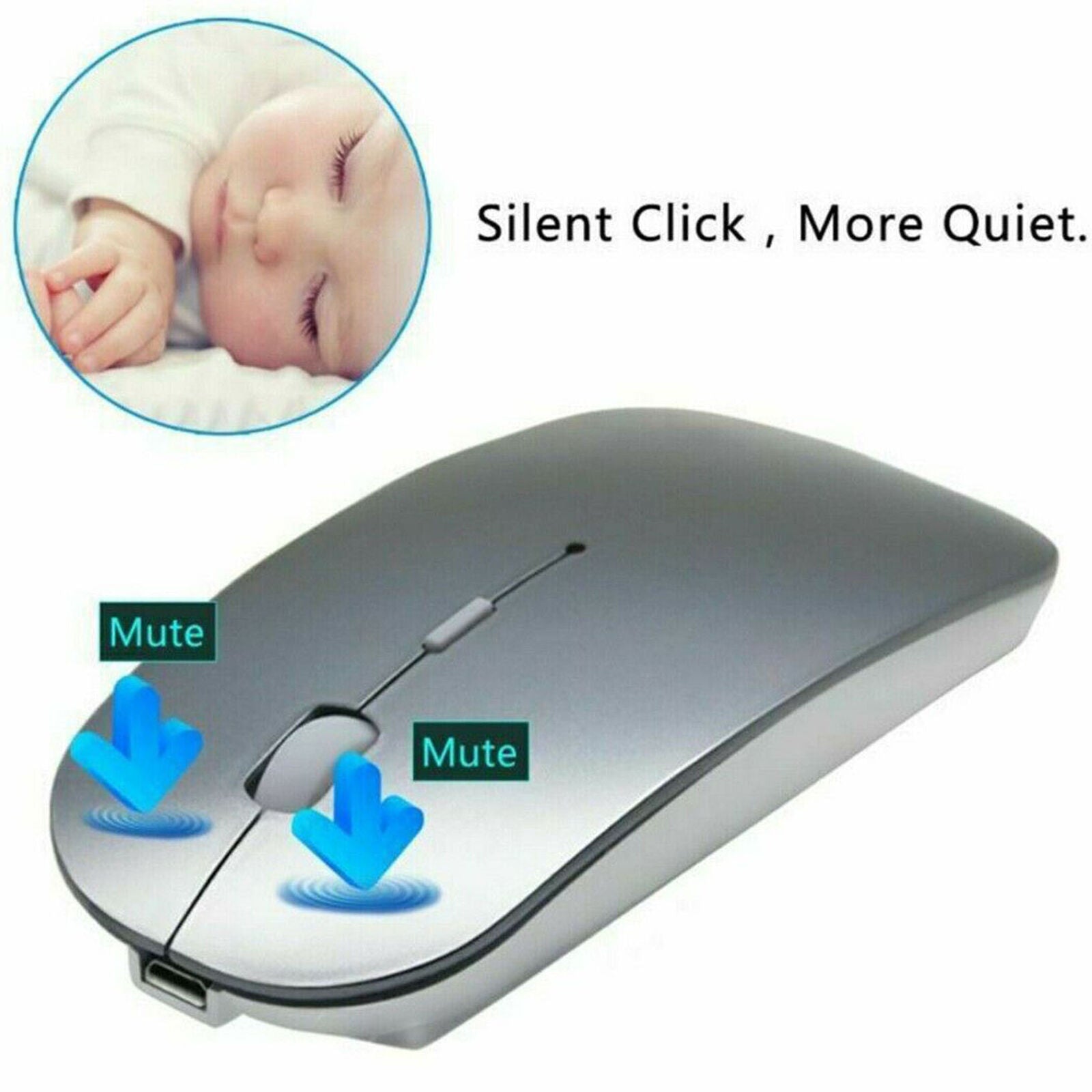 Wireless USB Rechargeable Mouse Ultra Thin Sliver For Laptop PC Tablet