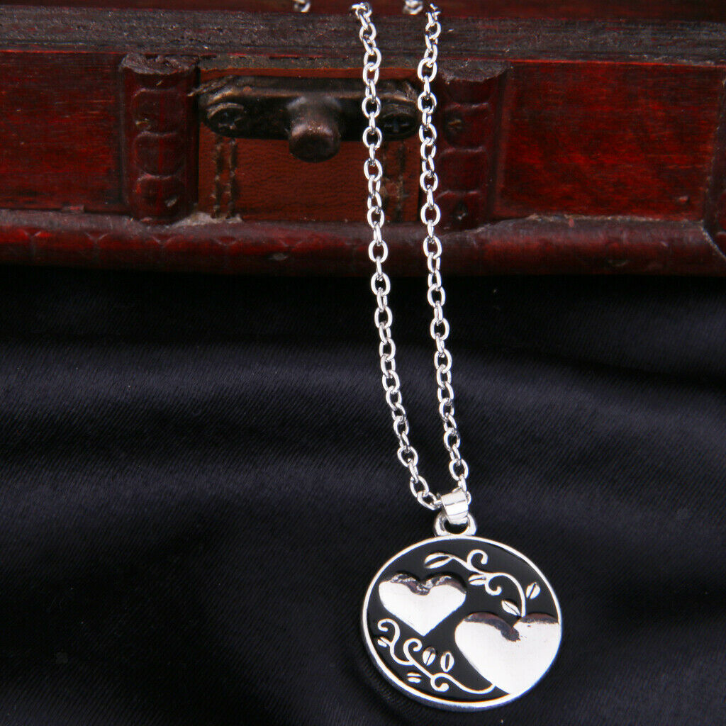 Fashion Charm Leaves Double Heart Round Pendant Chain Necklace Jewelry